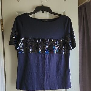 Banana Republic Silver Sequin Short Sleeve Blouse